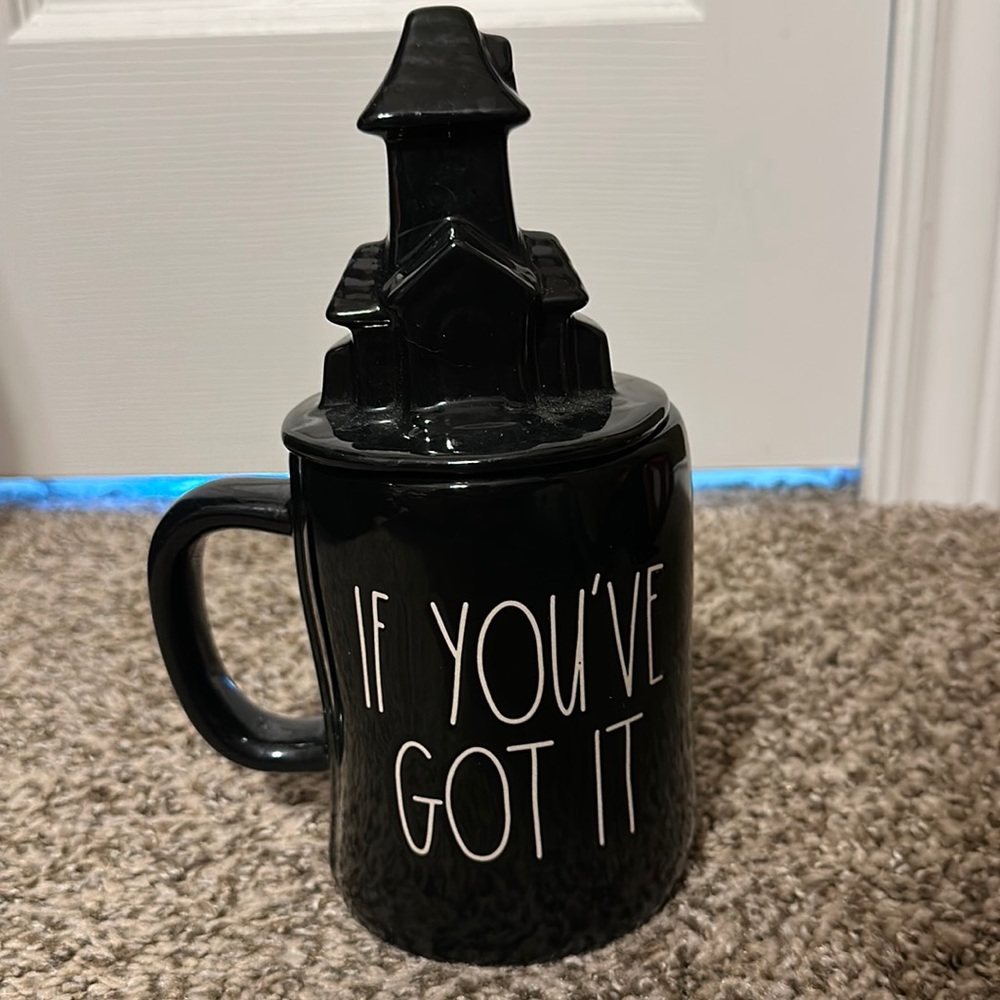 Rae Dunn If You’ve Got It Haunted It Black Glossy Mug w/ Haunted House Lid
